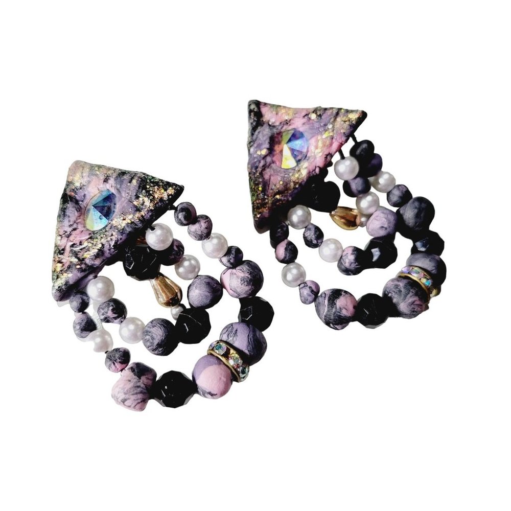 Signed Sirin 80s Vintage Artisan Earrings (A396)
